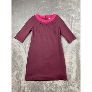 Boden Purple Pink Collar Keyhole Neck 3/4 Sleeve Lined Dress US 2R Colorblock